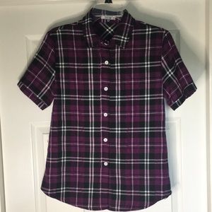 Women’s Short Sleeve Button Down Plaid Shirt